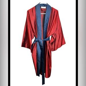 Vintage 100% Silk Luxe Designer Jim Thompson Red Blue Mens Robe OS